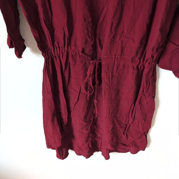 Kain Label Burgundy Rayon Made in USA Cinch Waist Mini Dress - Size Large - Picture 4 of 8
